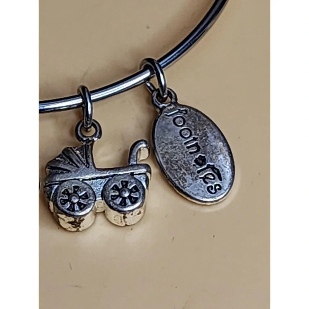 FOOTNOTES 'New Baby' Silver Tone Charm Bracelet Stroller Faceted Crystal & Heart